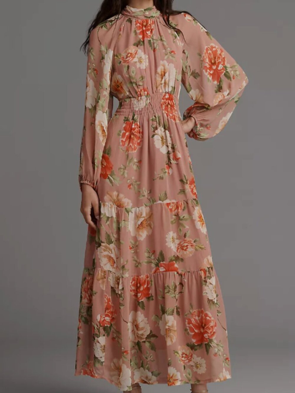 Anthropologie Somerset Long-Sleeve Mock-Neck Chiffon Maxi Dress